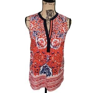 XS Lucy & Laurel orange and navy blue sleeveless pullover blouse